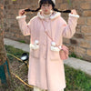 Autumn and Winter 2024 New Sweet Pink Hooded Jacket for Women, Medium to Long, Thick Woolen Coat for Women