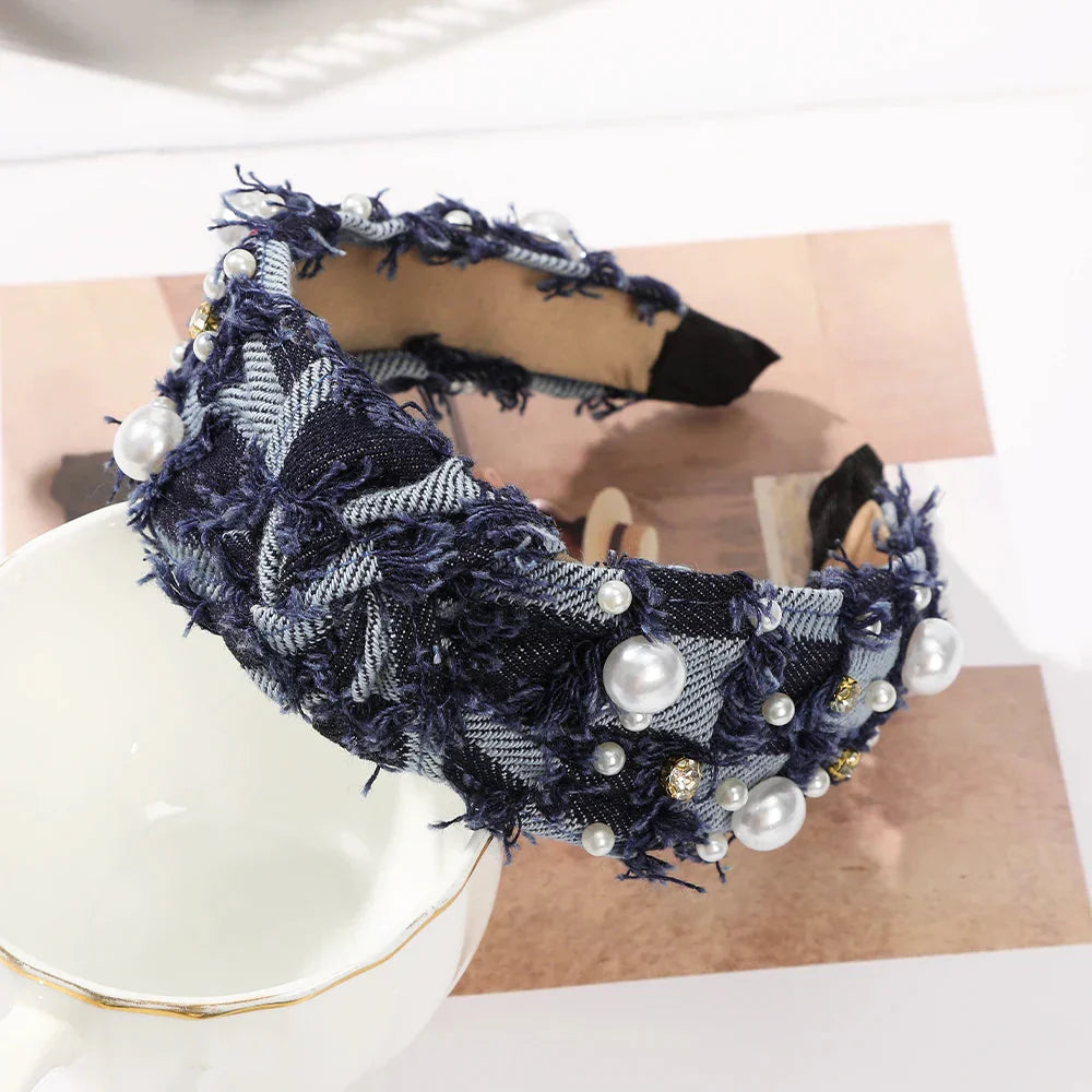 Beaded Ripped Denim Headband
