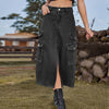 Black Denim Cargo Skirt