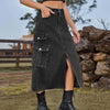 Black Denim Cargo Skirt