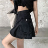 Black Denim Mini Skirt Pleated