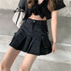 Black Denim Mini Skirt Pleated