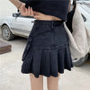 Black Denim Mini Skirt Pleated