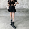 Black Denim Mini Skirt Pleated