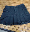 Black Denim Mini Skirt Pleated