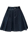 Blue Denim Pleated Skirt