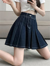 Blue Denim Pleated Skirt