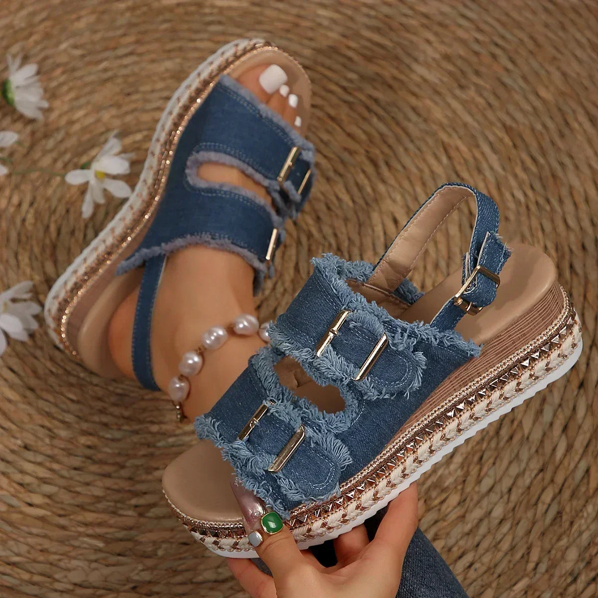 Denim Buckle Sandals