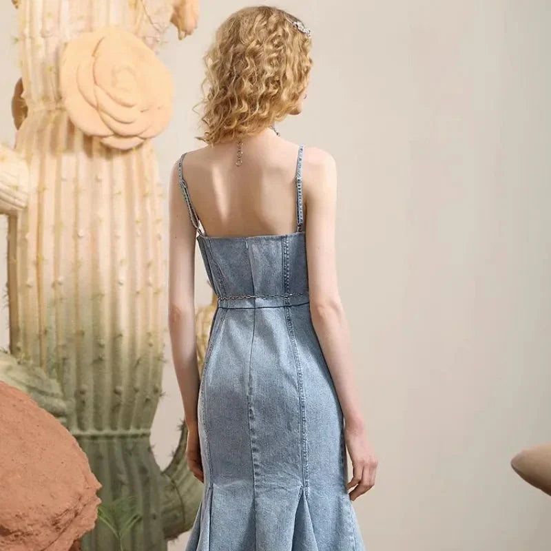 Denim Corset Maxi Dress
