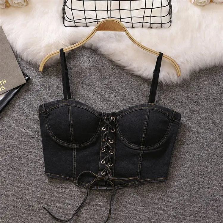 Denim Corset Top Lace Up
