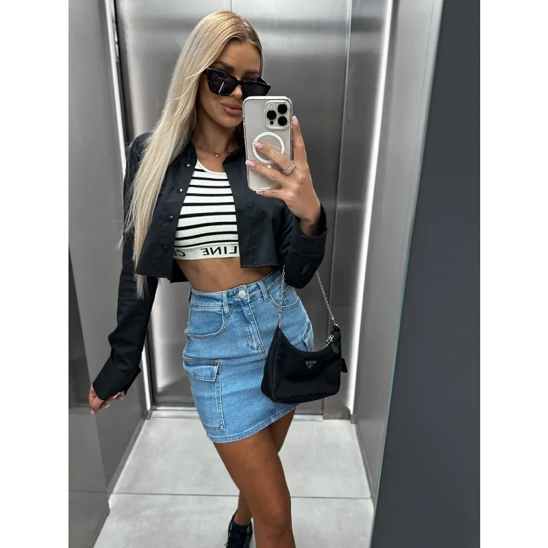 Denim Mini Cargo Skirt