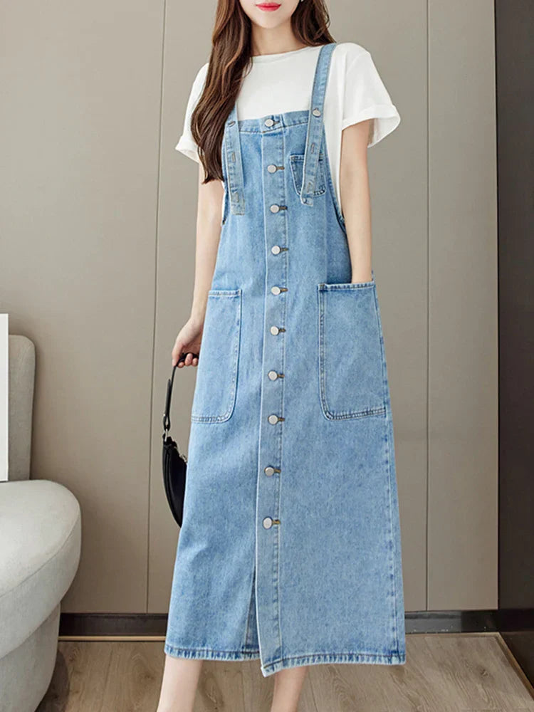 Denim Overall Midi Dress | Denim Paris - DenimParis.com Denim Overall Midi Dress | Denim Paris - DenimParis.com