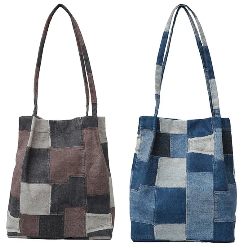 Denim Patchwork Tote Bag