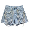 Denim Shorts with Rhinestone Fringe