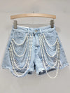 Denim Shorts with Rhinestone Fringe