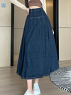 High Waist Pleated Denim Skirt