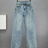 High Waist Rhinestone Jeans