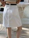 High Waisted Denim Skirt White