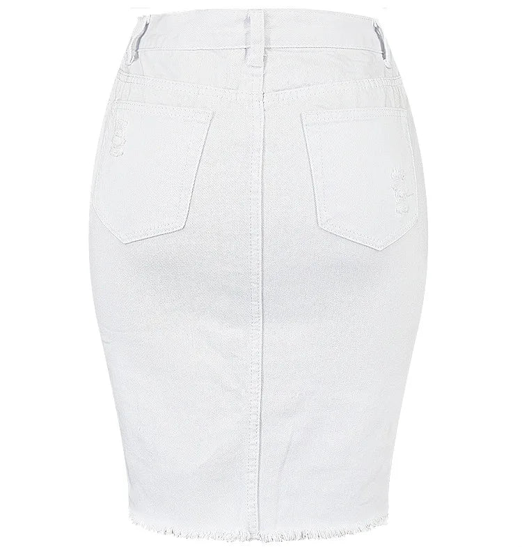 High Waisted White Denim Pencil Skirt