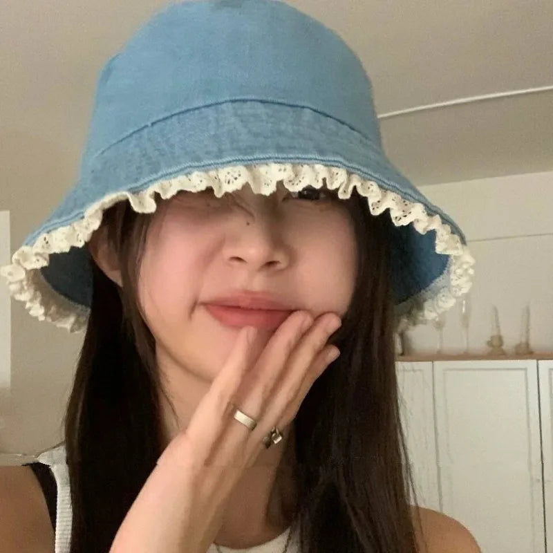 Lace Denim Bucket Hat