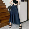 Long Denim Pleated Skirt