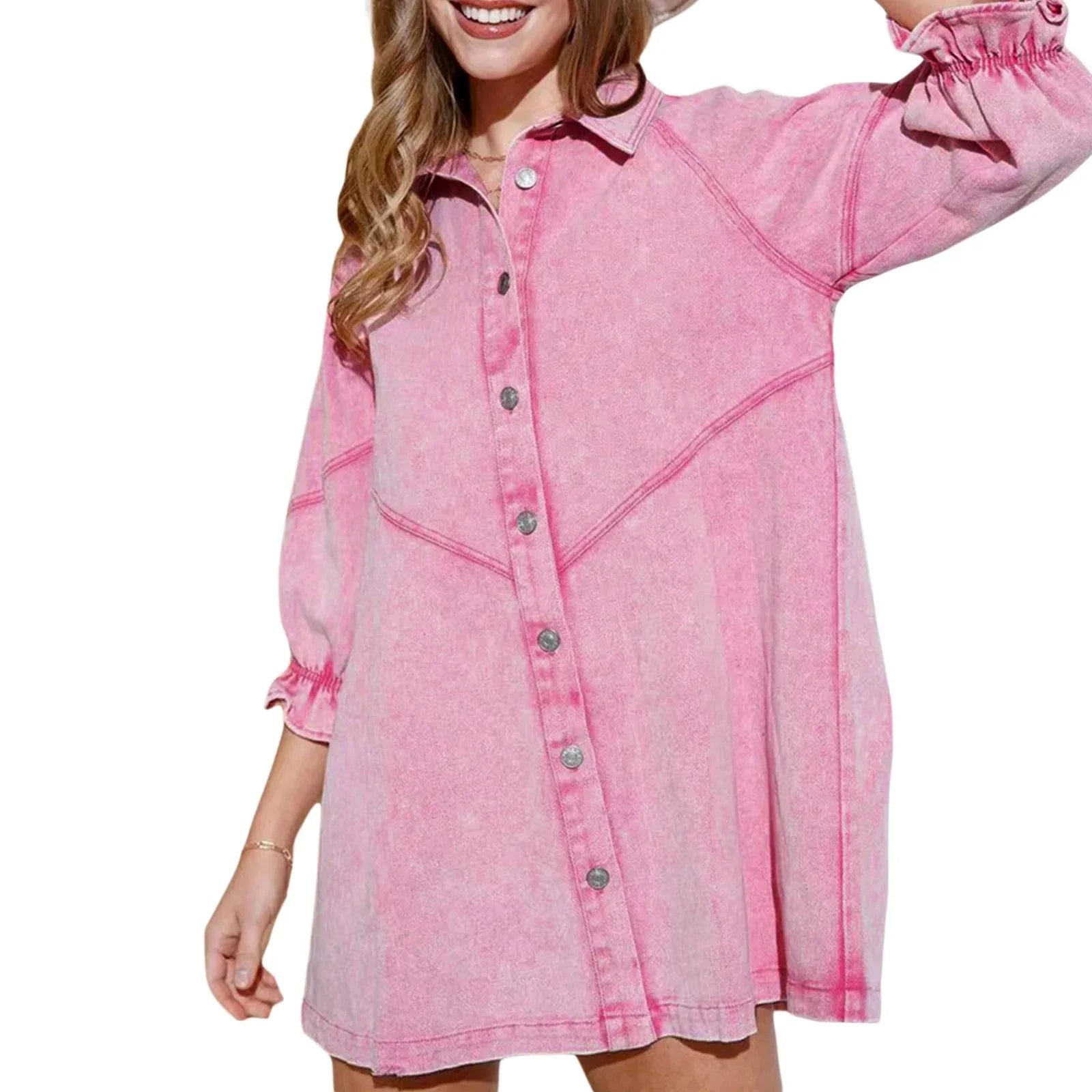Long Sleeve Pink Denim Dress