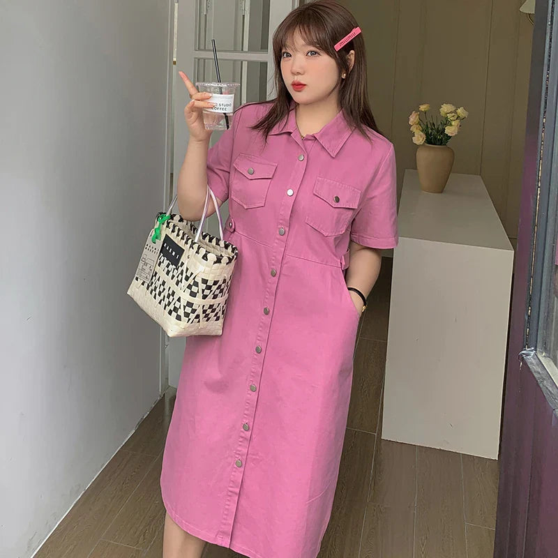 Pink Denim Midi Dress