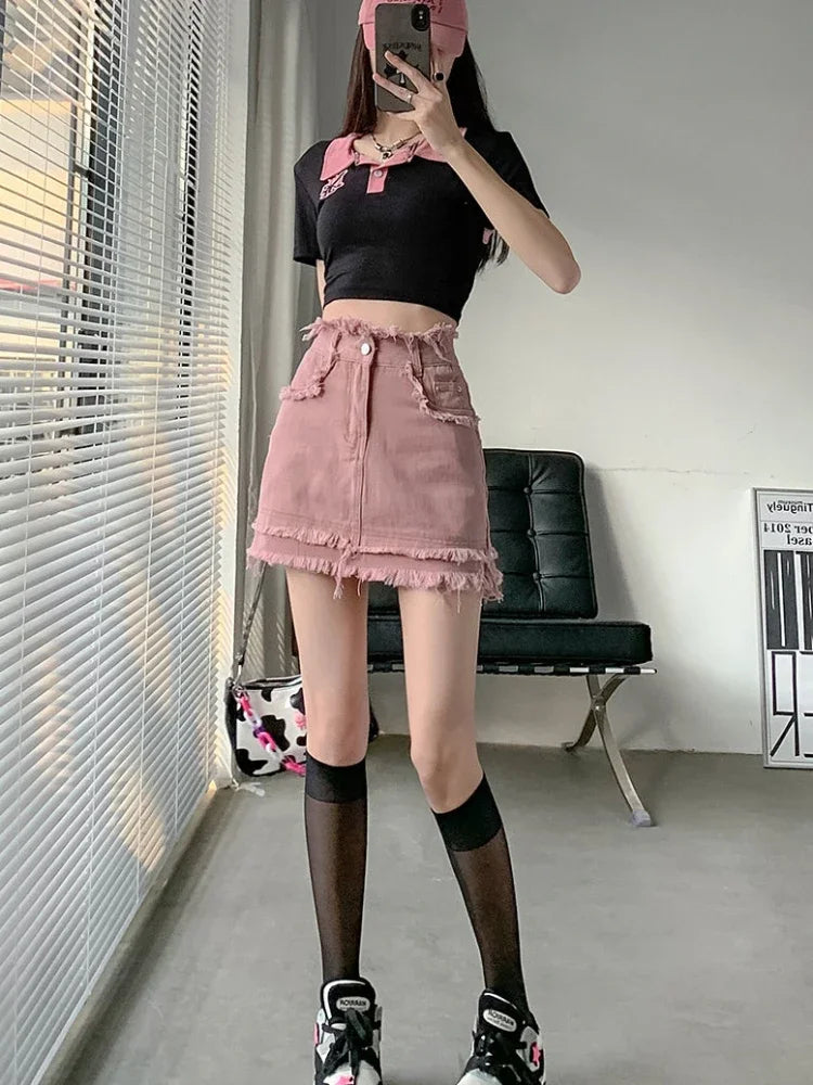 Pink Denim Mini Skirt