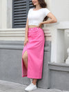 Pink Denim Split Skirt