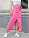 Pink Denim Split Skirt