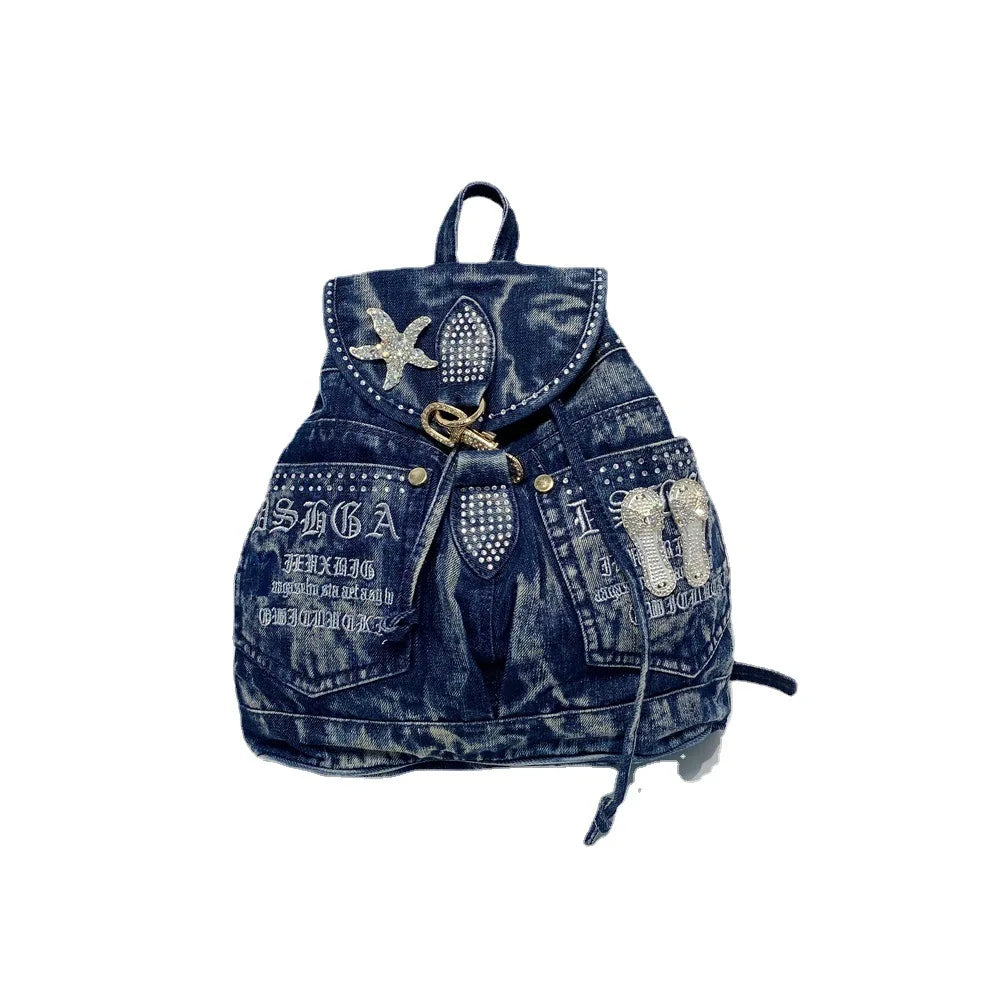 Rhinestone Denim Backpack