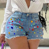 Rhinestone Denim Shorts Plus Size