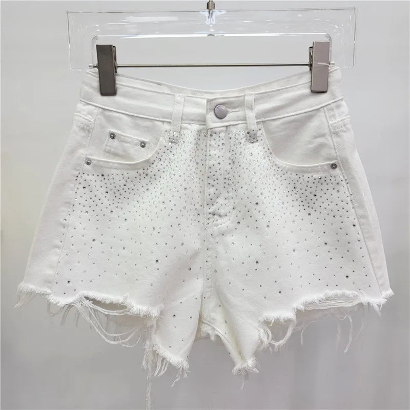 Ripped Rhinestone Denim Shorts