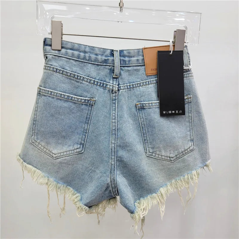 Ripped Rhinestone Denim Shorts