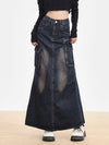 Vintage Denim Cargo Skirt Long