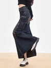 Vintage Denim Cargo Skirt Long