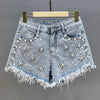 Washed Denim Rhinestone Shorts