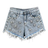 Washed Denim Rhinestone Shorts