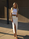 White Denim Split Skirt