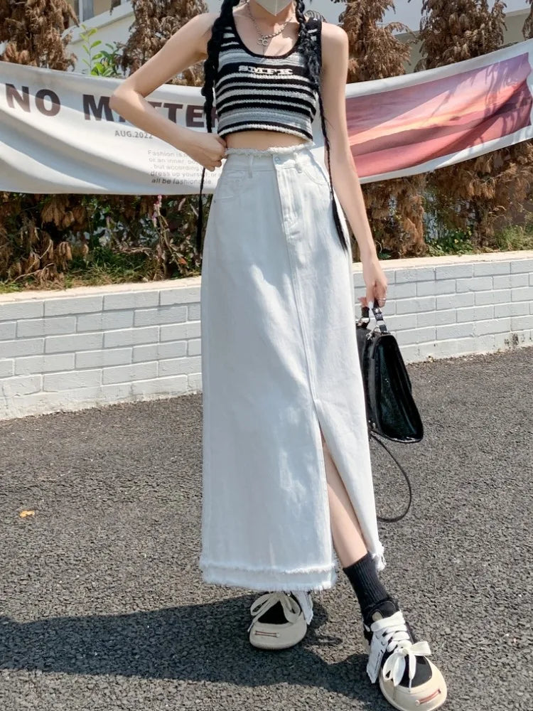 White Maxi Denim Skirt